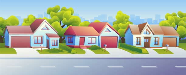 街道上有现代美式风格的住宅。图片下载