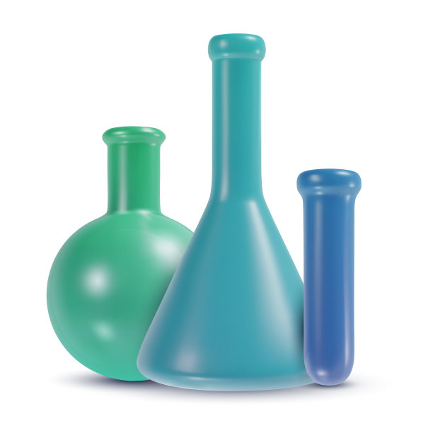 设置三维卡通生动的实验室或医用烧瓶在现实的滑稽色彩风格。收集呈现明亮的儿童玩具对象。塑料可爱光滑的设计元素。矢量最小插图。图片下载
