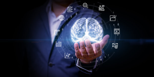 人工智能AI在未来商业和编码软件开发，商人展示大脑，技术数字数据数据分析和同步数据网络连接图片下载