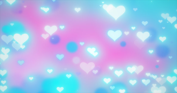 浅蓝色背景上闪烁着温柔飞舞的爱情之心，为情人节做准备图片下载