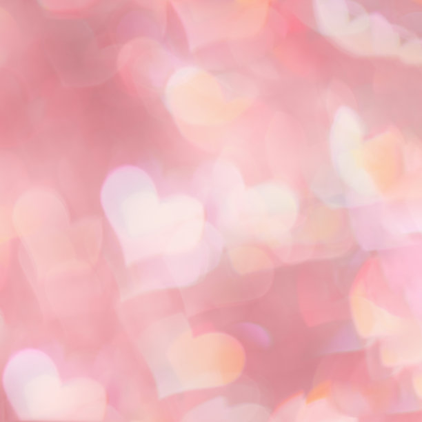 散焦抽象散景背景与粉红色粉彩心，耀斑从灯，模糊散景假日，庆祝墙纸。爱情浪漫的唯美照片，闪闪发光的灯光图案图片下载