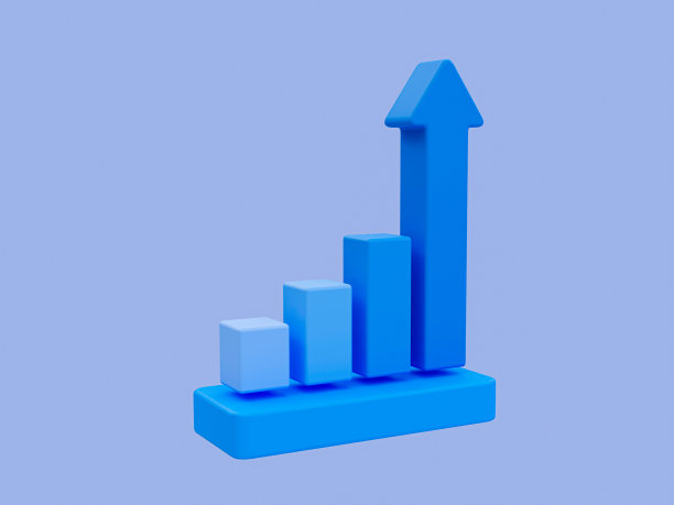 三维最小数据分析图标。飙升的财政。加强货币。有箭头上升的条形图。3 d演示。图片下载