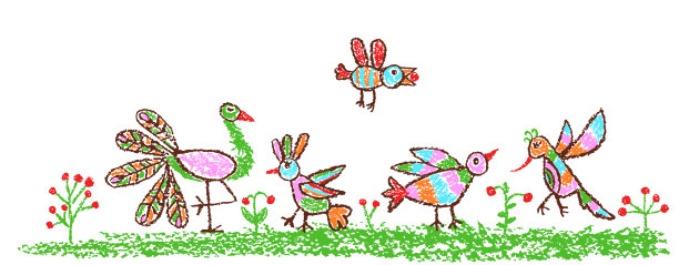 热带疯狂神奇的涂鸦鸟集。花夏草地。图片下载