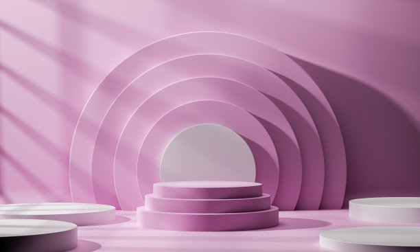 粉色主题场景，适合平台化妆品和购物广告背景3D渲染，3D插画。图片下载