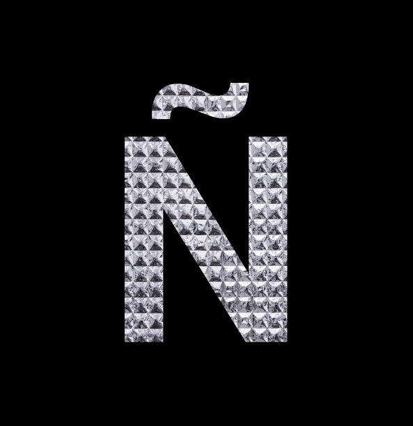 Alphabet Letter Ñ Uppercase - Textured Shiny Silver Foil图片下载