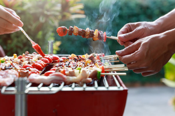 朋友们在花园聚会和烧烤。图片下载