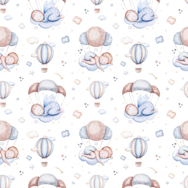 水彩新生儿男婴无缝图案婴儿男婴。生日蓝色背景的帐篷，新生儿和怀孕前的妇女图片下载
