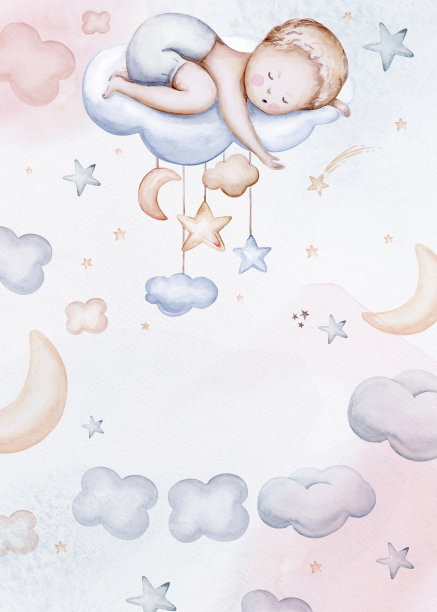 水彩新生儿宝宝淋浴贺卡与婴儿男孩。生日卡片与文字空间的新生婴儿和pregrand妇女邀请。图片下载