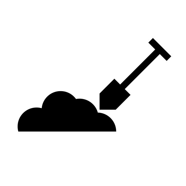 泥土和铲子剪影图标。挖掘土壤。向量。图片下载