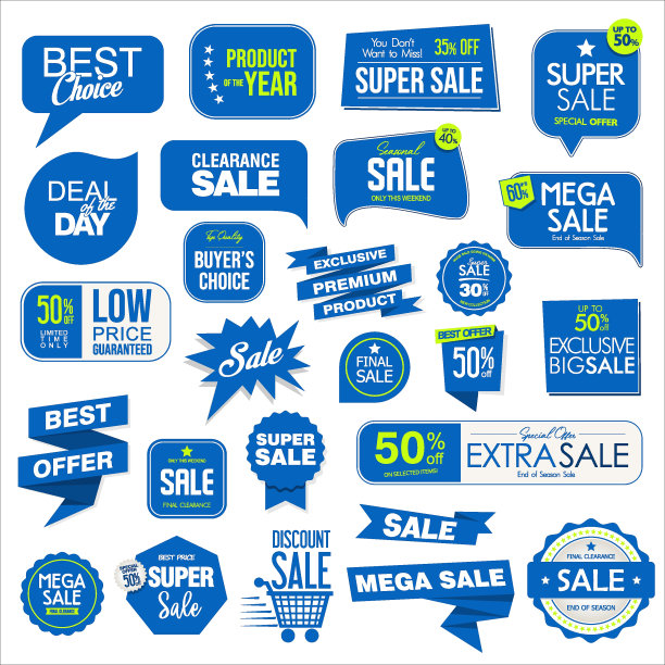 收集蓝色超级销售和优质徽章贴纸和标签图片下载