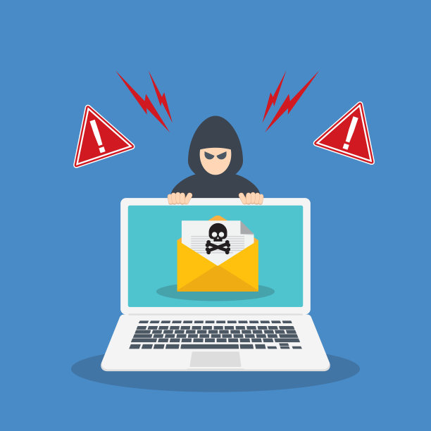 笔记本电脑黑客警告。黑客威胁紧急警报。带有骷髅和交叉骨的恶意邮件。黑客的概念。图片下载