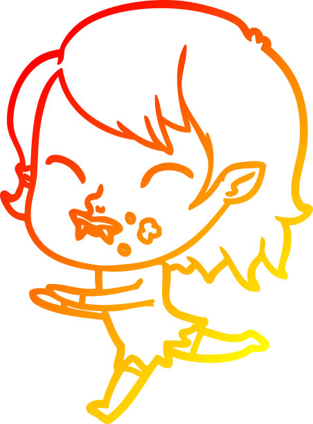 温暖的梯度线绘制卡通吸血鬼女孩与血的脸颊图片下载