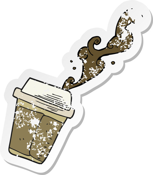 复古的心疼贴纸的卡通咖啡溢出图片下载