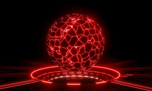 充电站，红色辉光技术，金属底座锈迹斑斑，深色背景，黑色。能量方块有电火花。三维渲染图片下载