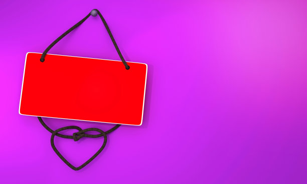 用绳子系一个心形的结挂在墙上或粉红色的背景上的概念情人节或爱的日子。粉红色背景下的红色广告牌图片下载