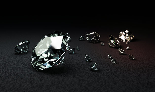 3D渲染许多大小钻石深灰色表面图片下载