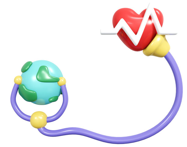 三维渲染地球图标心脏和听诊器孤立在白色概念的世界卫生日。3D渲染插图。图片下载