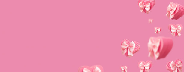 粉红色背景上孤立的心形礼盒。情人节的横幅背景图片下载