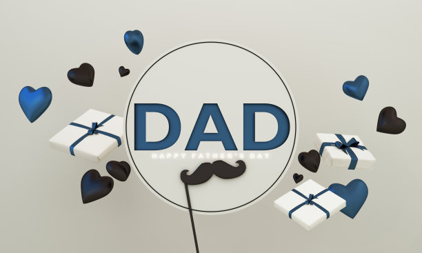 父亲节海报或横幅模板与领带和心形的灰色背景。给爸爸的爸爸问候和礼物。推广和购物模板爱爸爸。三维渲染图片下载