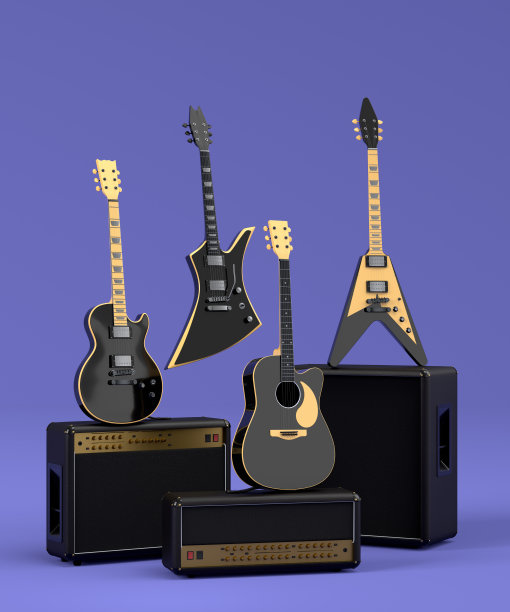 蓝色背景上的电吉他和放大器图片下载