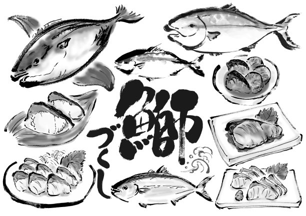 手绘日式插画套黄尾图片下载