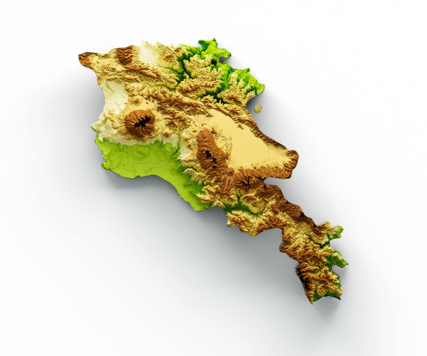 亚美尼亚地图的3D渲染显示山脉和山谷图片下载