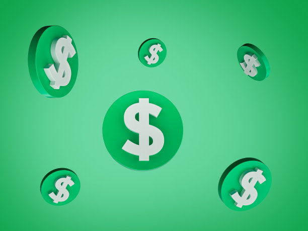绿色背景上掉落或飞行的钱的3d渲染图片下载