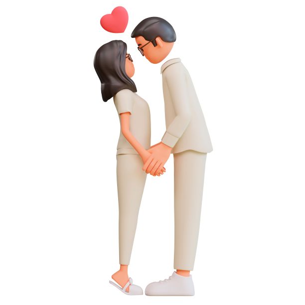 3D渲染的情侣手牵着手，看着彼此孤立在白色背景图片下载