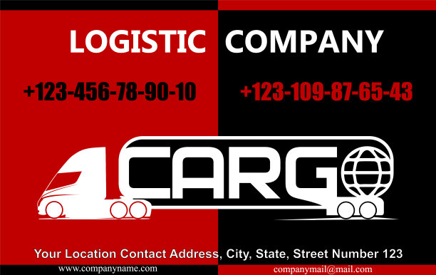 严格的横向名片的物流公司的货物交付黑色和红色图片下载