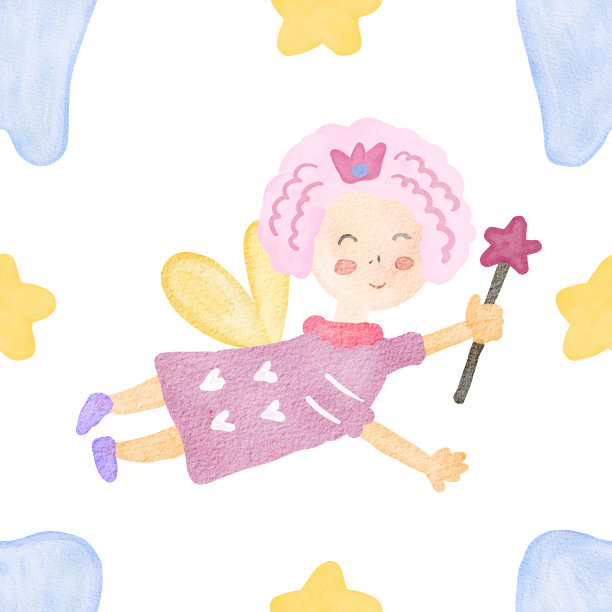 小牙齿水彩图案。可爱的卡通小牙齿。牙仙的第一个牙齿图案。手绘水彩背景数码纸图片下载