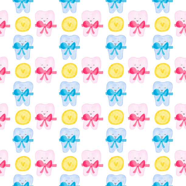 小牙齿水彩图案。可爱的卡通小牙齿。牙仙的第一个牙齿图案。手绘水彩背景数码纸图片下载