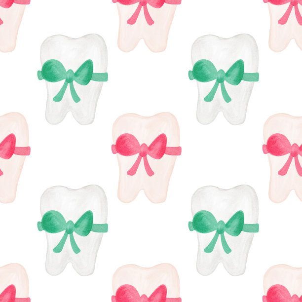 小牙齿水彩图案。可爱的卡通小牙齿。牙仙的第一个牙齿图案。手绘水彩背景数码纸图片下载
