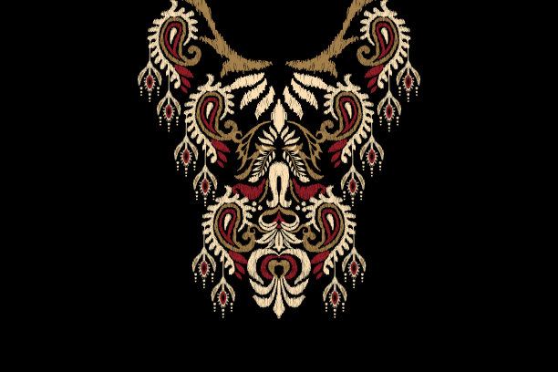 领口伊卡特花涡纹刺绣图片下载