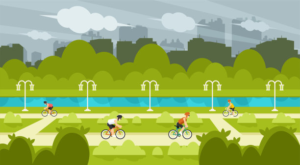 设有自行车道的公园图片下载