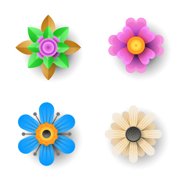 集合抽象收集3D颜色花剪纸背景矢量现代设计风格的阴影图片下载