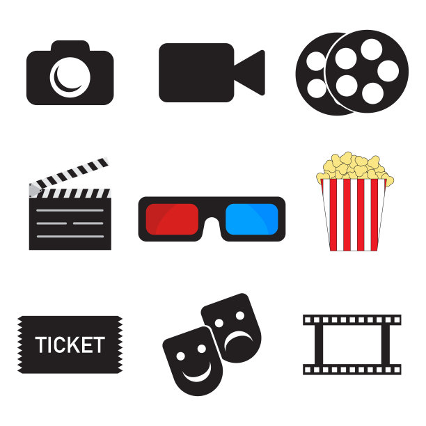 集合电影图标矢量插图图片下载