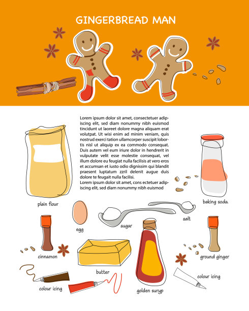 Hand drawn recipe for making gingerbread cookie图片下载