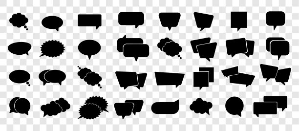 语音气泡行图标设置。简单的泡泡聊天图标。和泡沫。空言云聊集。消息框通信。演讲的气球。图片下载