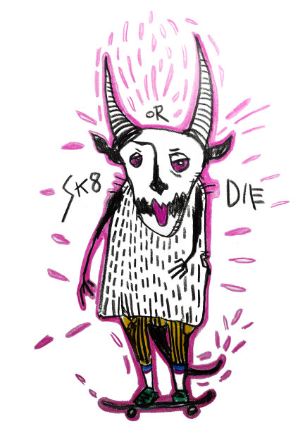 滑板怪物卡通插图图片下载