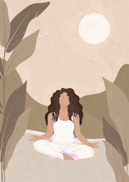 海报上有一个女孩在做瑜伽。海报上的女孩在自然的背景下摆着莲花的姿势。图片下载