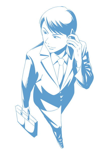 英俊的商人:拿着手机的男人，画线版(蓝色)图片下载