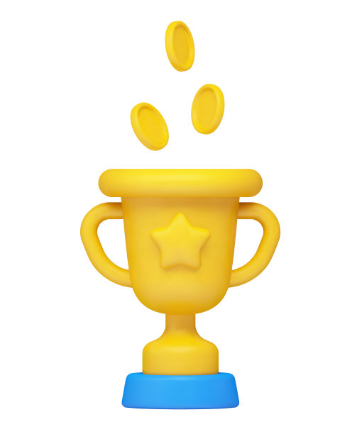 矢量3d逼真的插图，奖励，黄色卡通杯与一颗星和硬币落入其中图片下载