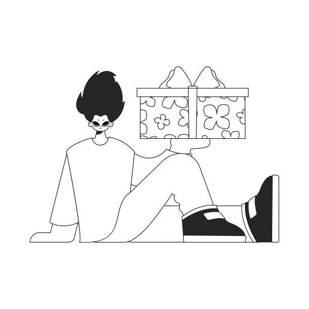 一个漂亮的男人正拿着一个礼品盒。黑白风格。图片下载