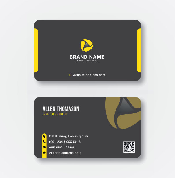 现代名片设计模板 黑色和黄色图片下载