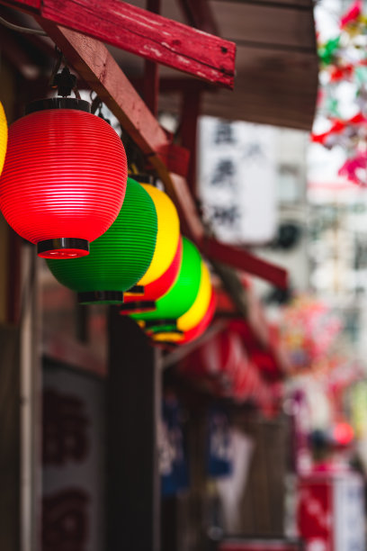 日本大阪，筑阁明面街的日本灯笼图片下载