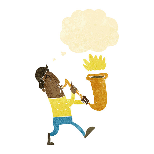 卡通人物用思想泡泡吹萨克斯图片下载