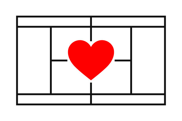 设置顶部视图剪影网球场与心脏，精确的比例。孤立矢量图。图片下载