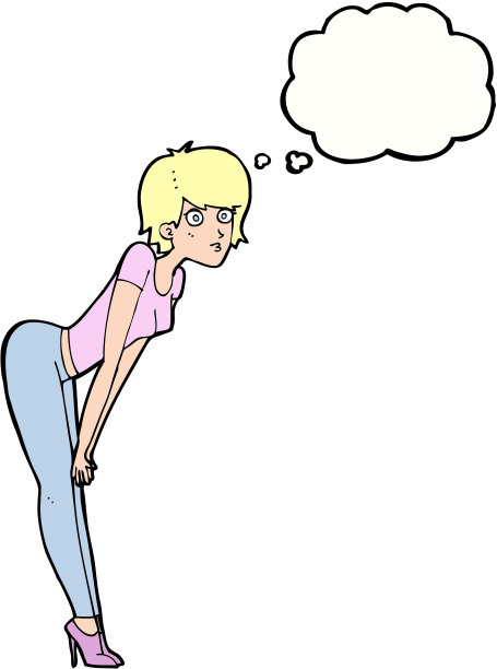 卡通女人看着一些东西与思想泡泡图片下载