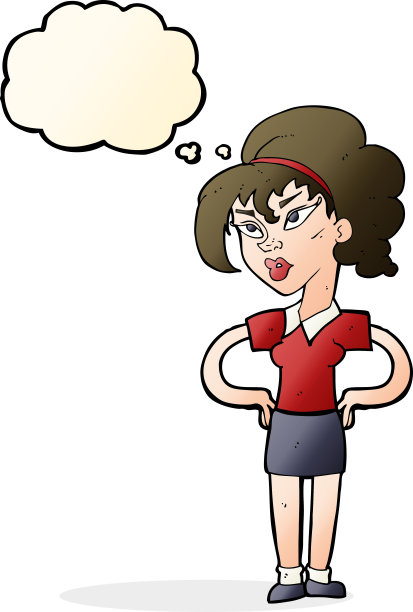 卡通女人手放在臀部与思想泡泡图片下载