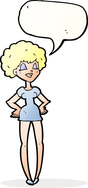 卡通快乐的女人，双手放在臀部，有语音泡泡图片下载